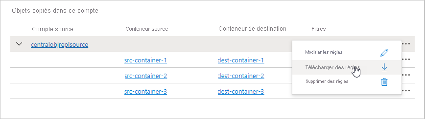 Screenshot showing how to download replication rules to a JSON file