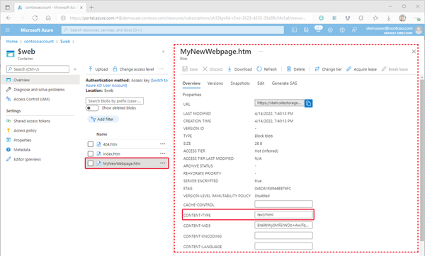 Image montrant comment vérifier les types de contenu d’objet blob