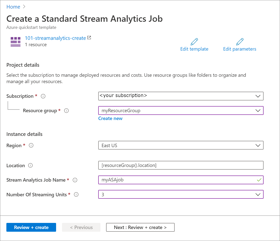 Créer une tâche Azure Stream Analytics à l’aide d’un modèle Azure Resource Manager