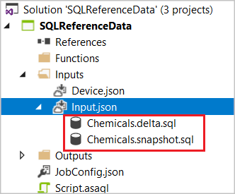 Les fichiers SQL CodeBehind Chemicals.delta.sql et Chemicals.snapshot.sql sont mis en surbrillance.