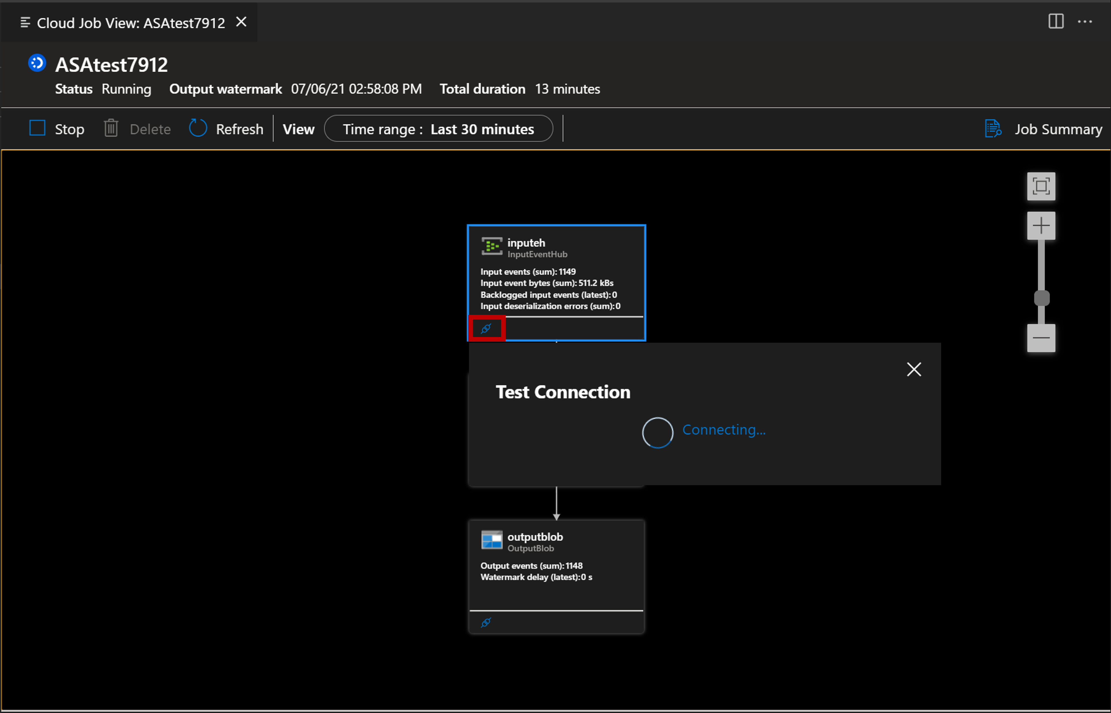 Capture d’écran du test de connexion via l’extension VS Code.