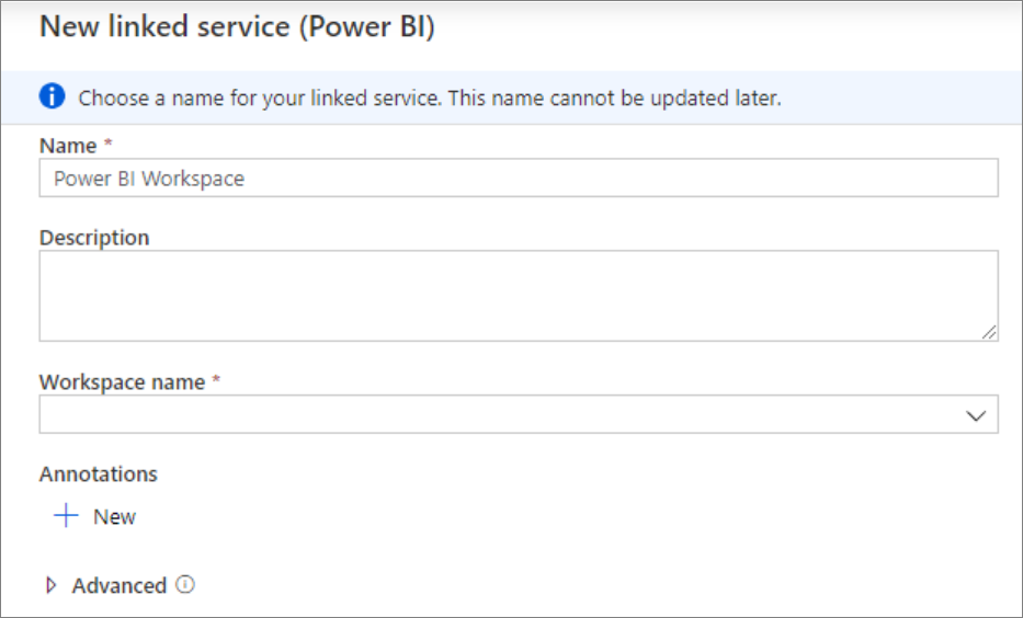 Affichage de la configuration Power BI du service lié.