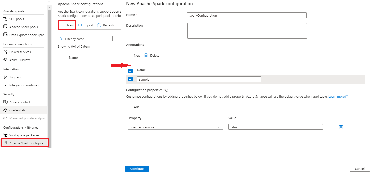 Capture d’écran montrant la création d’une configuration Spark.