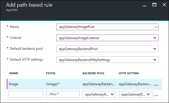 Panneau Ajouter une règle basée sur le chemin d’Application Gateway