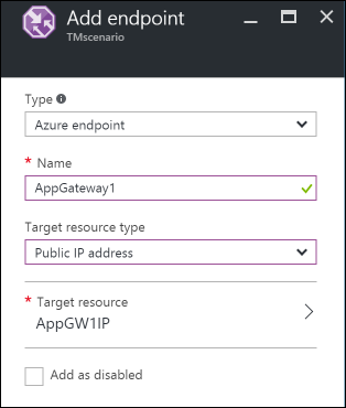 Ajouter un point de terminaison, dans Traffic Manager