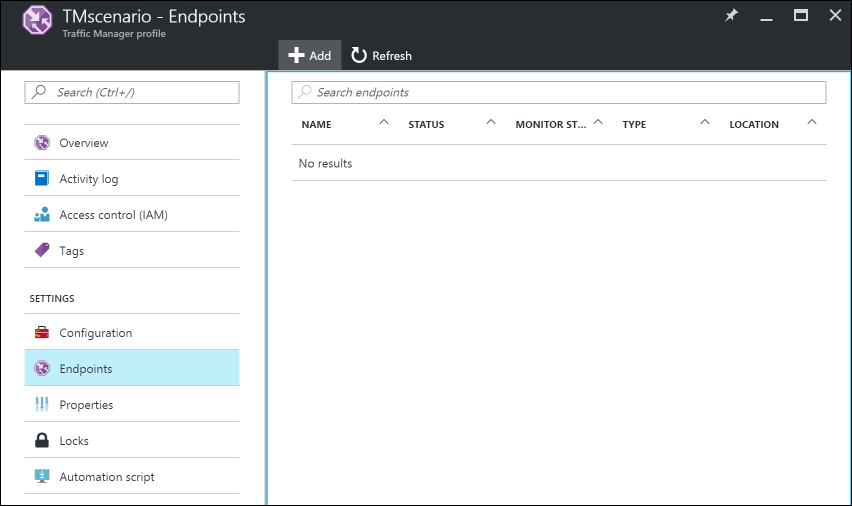 Bouton Ajouter de la zone Points de terminaison Traffic Manager