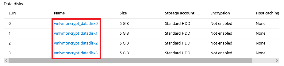 Liste des disques attachés dans le portail