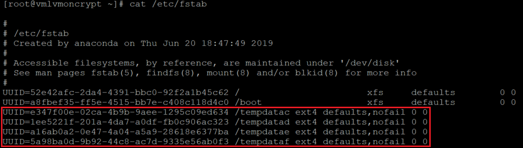 Informations de configuration via fstab