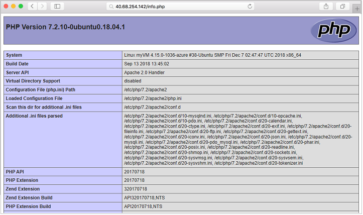 Page d’informations PHP