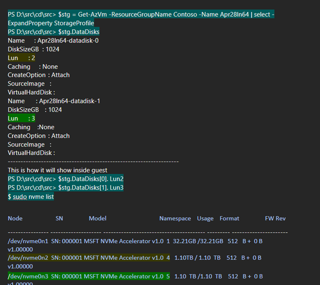 Capture d’écran d’un exemple de réponse à une commande Azure PowerShell.