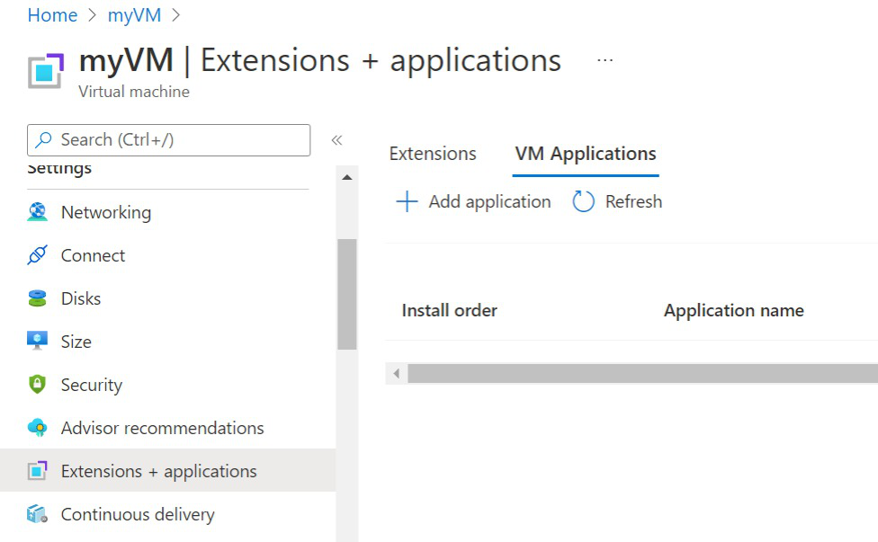 Capture d’écran montrant la sélection d’une application de machine virtuelle à installer sur une machine virtuelle en cours d’exécution.