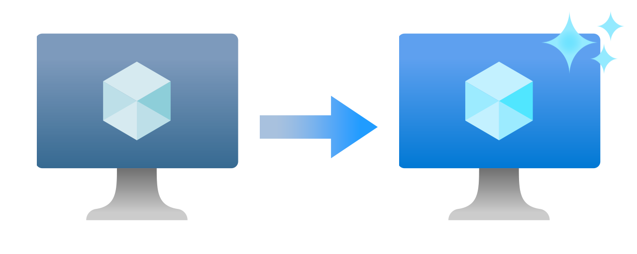 Un diagramme montrant une icône de machine virtuelle Azure en grisé avec une flèche pointant vers l’icône d’une nouvelle machine virtuelle Azure qui paraît briller.