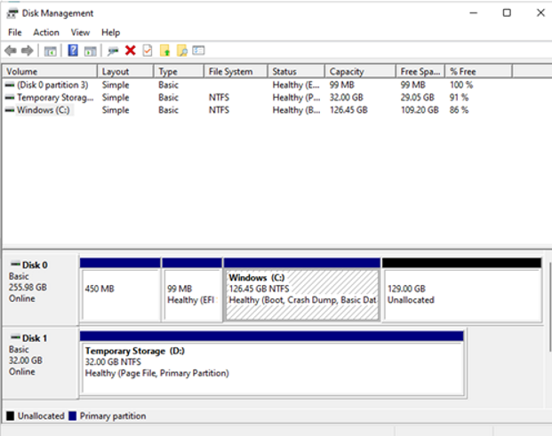 Capture d’écran montrant Gestion des disques.