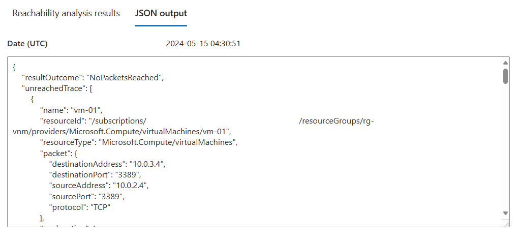 Capture d’écran de la sortie JSON pour les résultats d’analyse d’accessibilité.