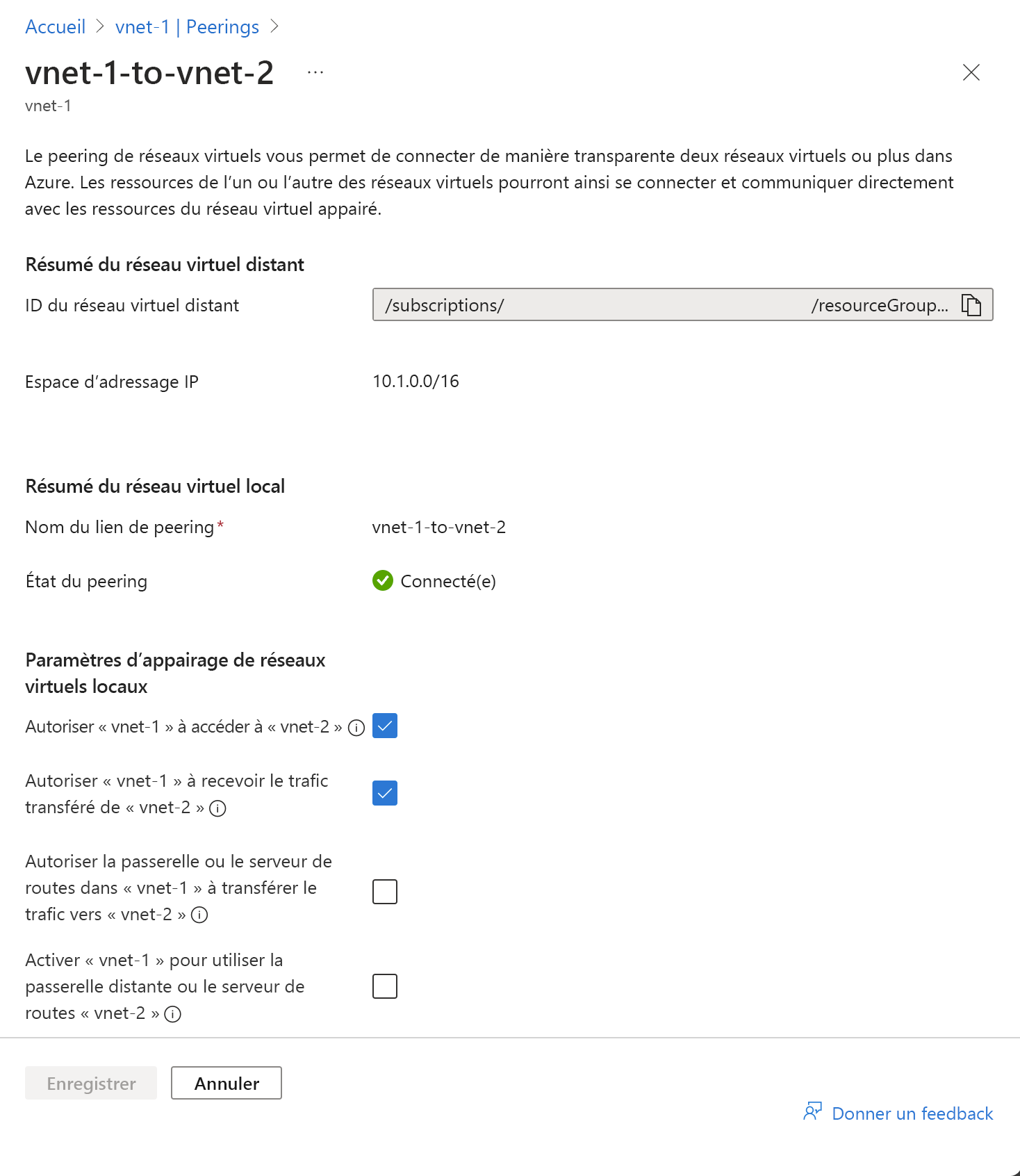 Capture d’écran de la modification des paramètres d’homologation de réseau virtuel.