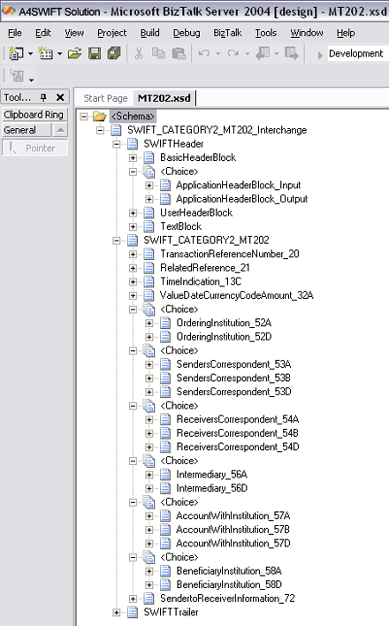 Image montrant un exemple de schéma XSD pour un échange SWIFT.