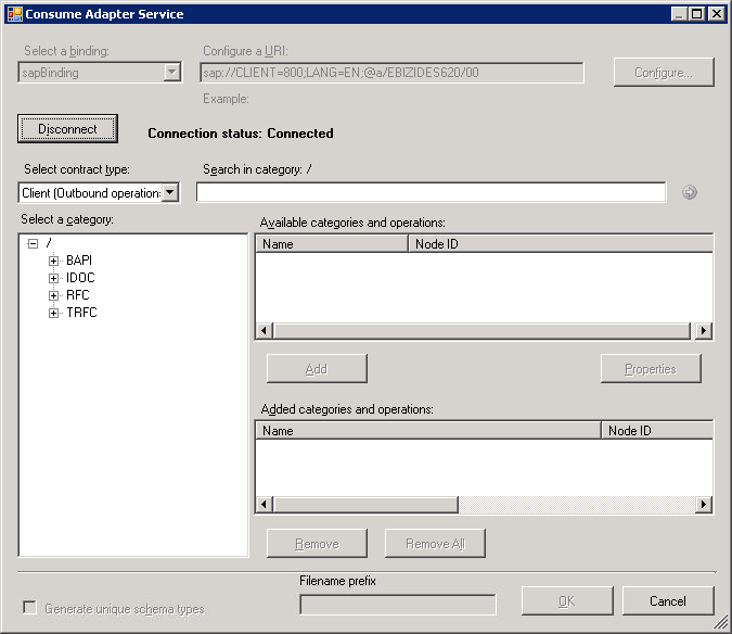 Boîte de dialogue Consommer le service d’adaptateur connectée