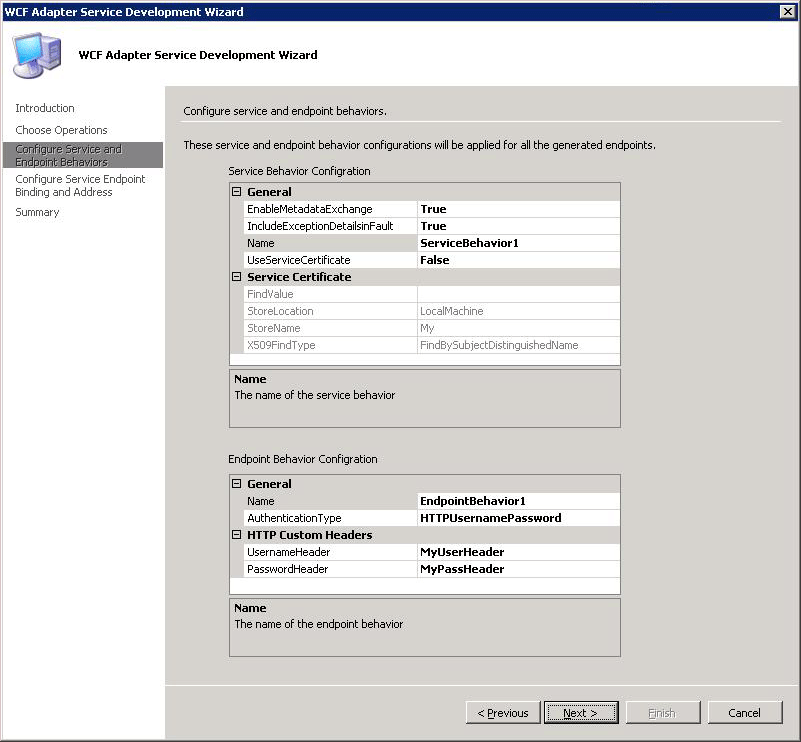 Page Configurer les comportements de service et de point de terminaison