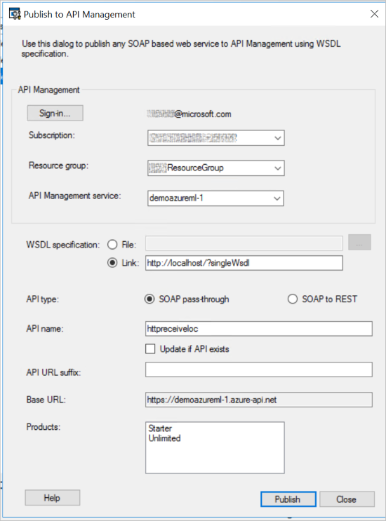 Fenêtre publier dans l’API