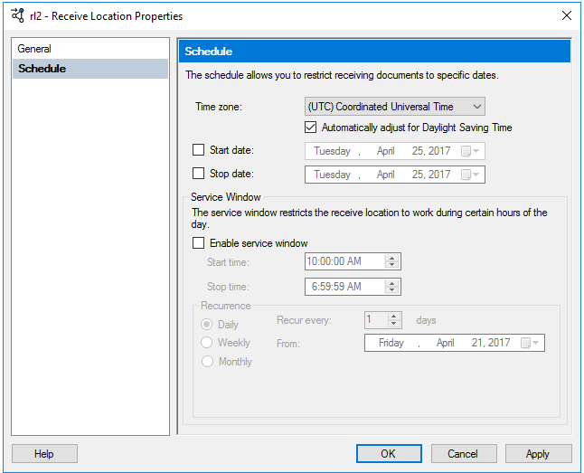 Activez Service Windows pour le port de réception pour configurer la planification sur BizTalk Server