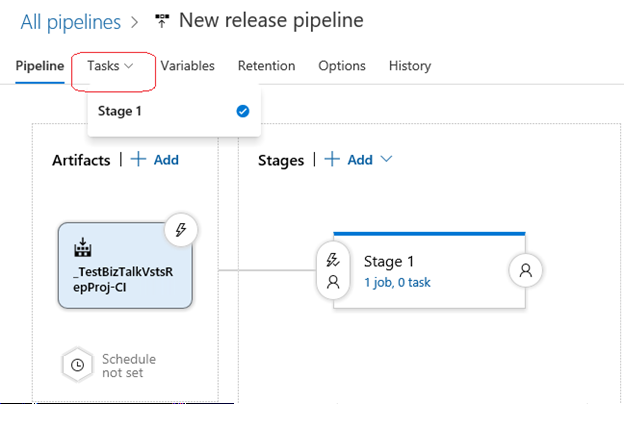 Ajoutez une tâche à la version du pipeline pour Azure DevOps dans le projet Visual Studio BizTalk Server.