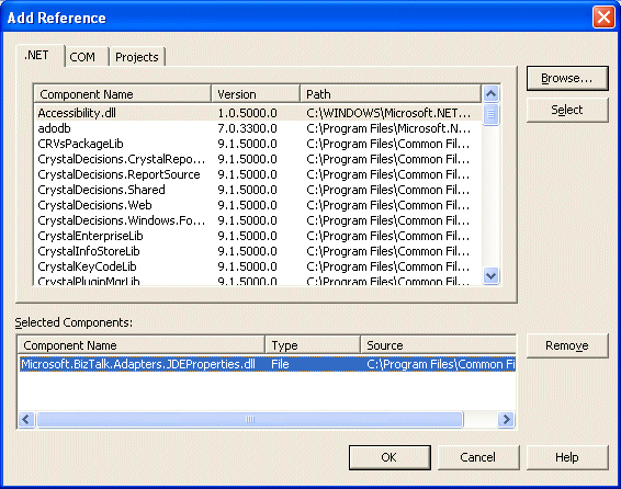 Image montrant la section Composants sélectionnés sur l’écran Ajouter une référence.