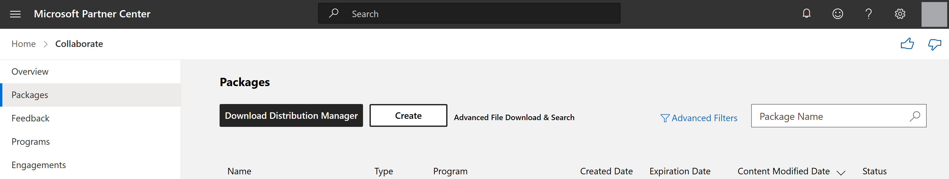 Installation du Gestionnaire de distribution sur la page Packages