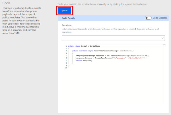 Capture d’écran de Charger votre code personnalisé.