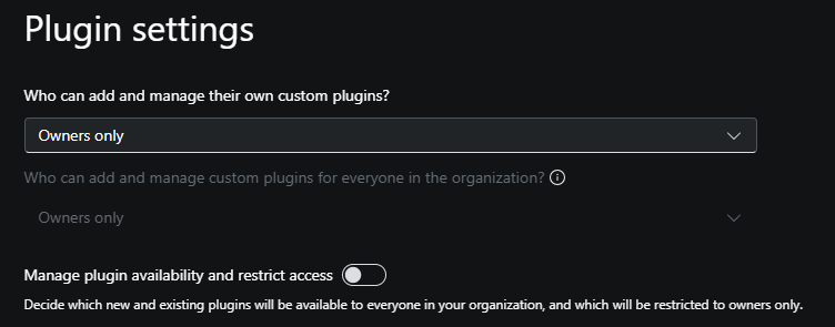 Capture d’écran des options de contrôle de plug-in.