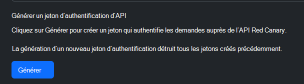 Capture d’écran montrant où vous créez une clé API dans Red Canary.