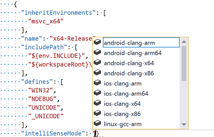 Capture d’écran de la fenêtre contextuelle IntelliSense dans l’éditeur.