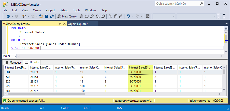 Instruction DAX Evaluate order par numéro de commande client