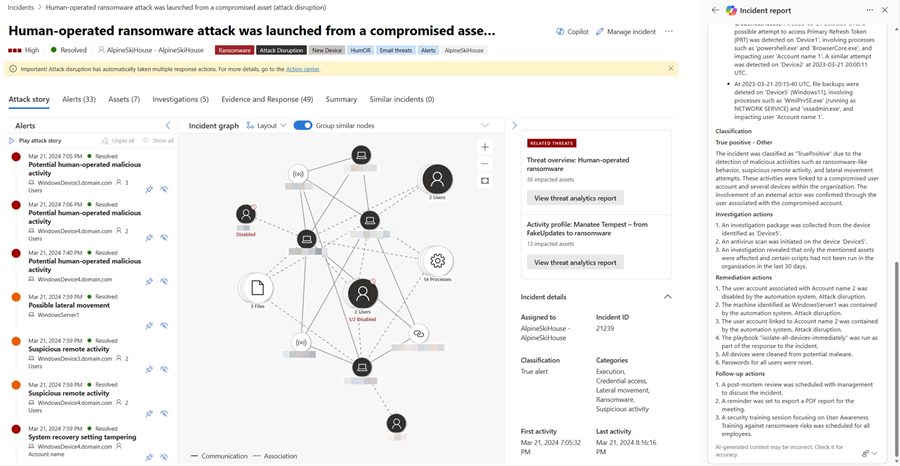 Capture d'écran de la fiche de rapport d'incident dans la page d'incident montrant le bas de la fiche.