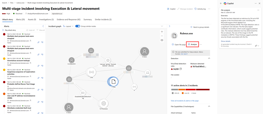 Capture d'écran de la page d'incident avec le bouton d'analyse de fichier en évidence.