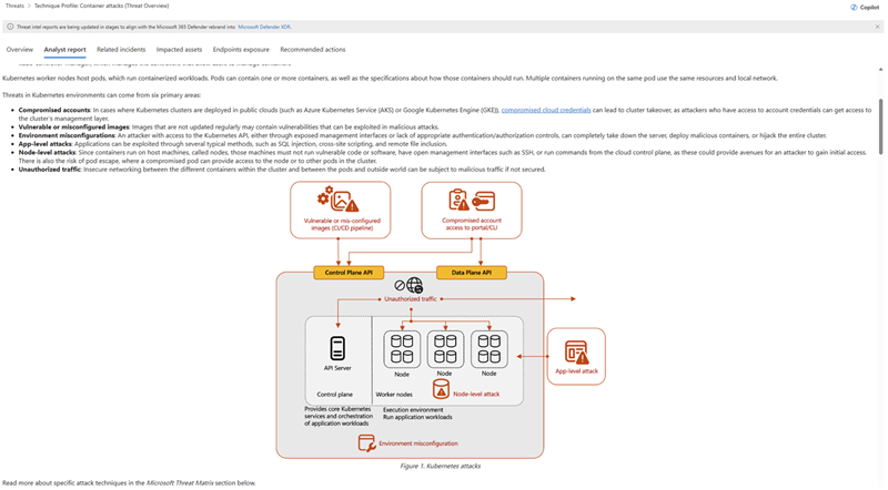 Exemple de page d’un rapport d’analyse des menaces d’attaque de conteneur.