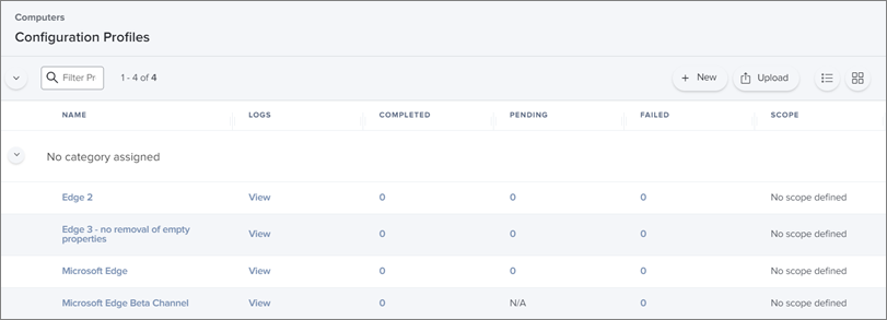 Liste Profils de configuration