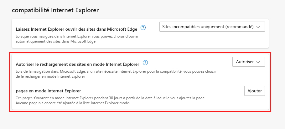 Compatibilité d’Internet Explorer