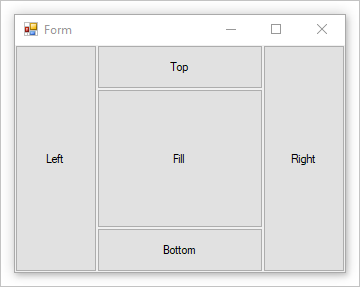 Formulaire Windows illustrant les différents modes d’ancrage d’un contrôle