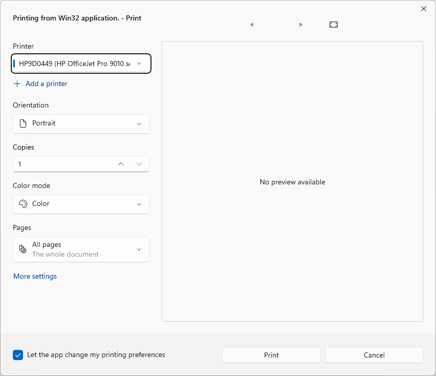 A print dialog box shown from a WPF application.