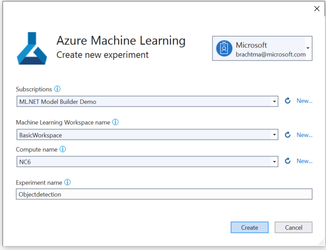 Boîte de dialogue Configurer un espace de travail Azure