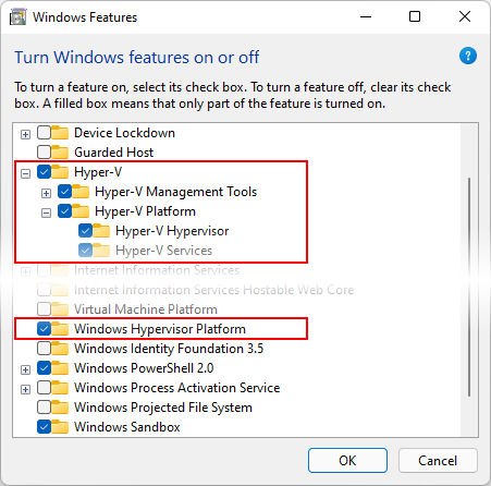 Activation d’Hyper-V et de Windows Hypervisor Platform pour .NET MAUI.