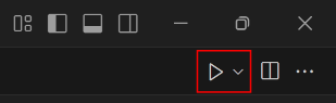 Capture d’écran du bouton Exécuter dans Visual Studio Code sur Windows.