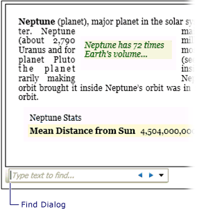 Capture d'écran : dialogue Rechercher de FlowDocumentPageViewer