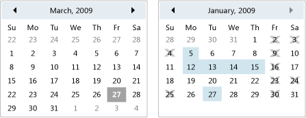 Contrôles calendrier Contrôles