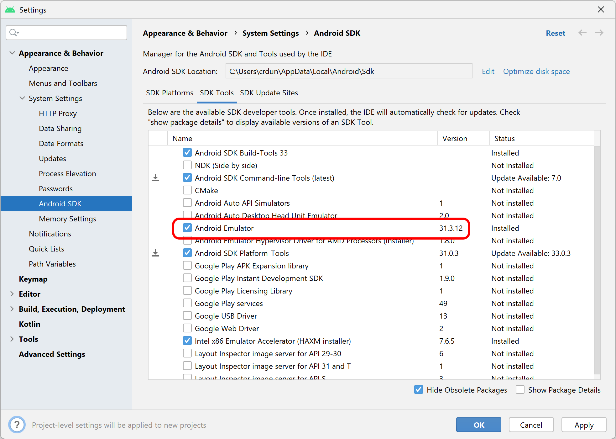 Gestionnaire SDK