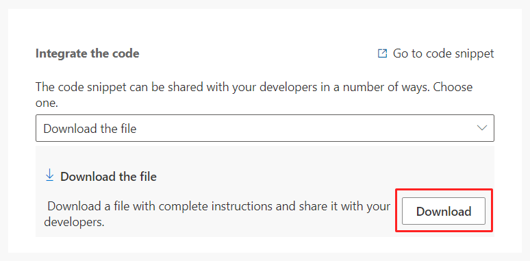 Téléchargement de l’extrait de code de configuration.