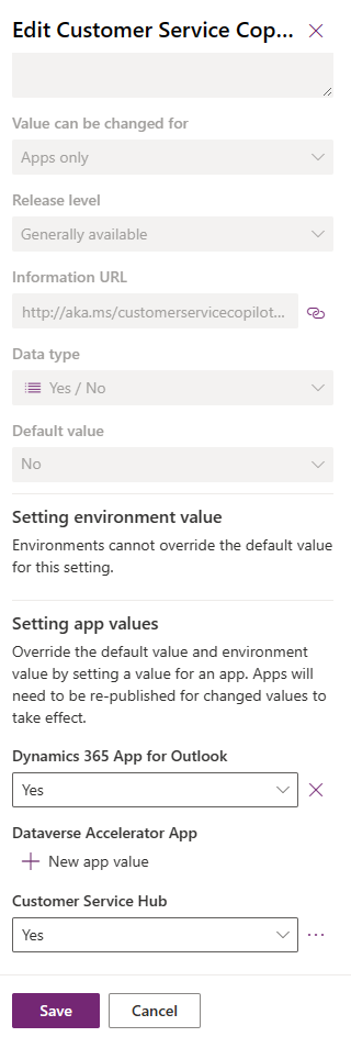 Capture d’écran de la définition de paramètre Power Apps.