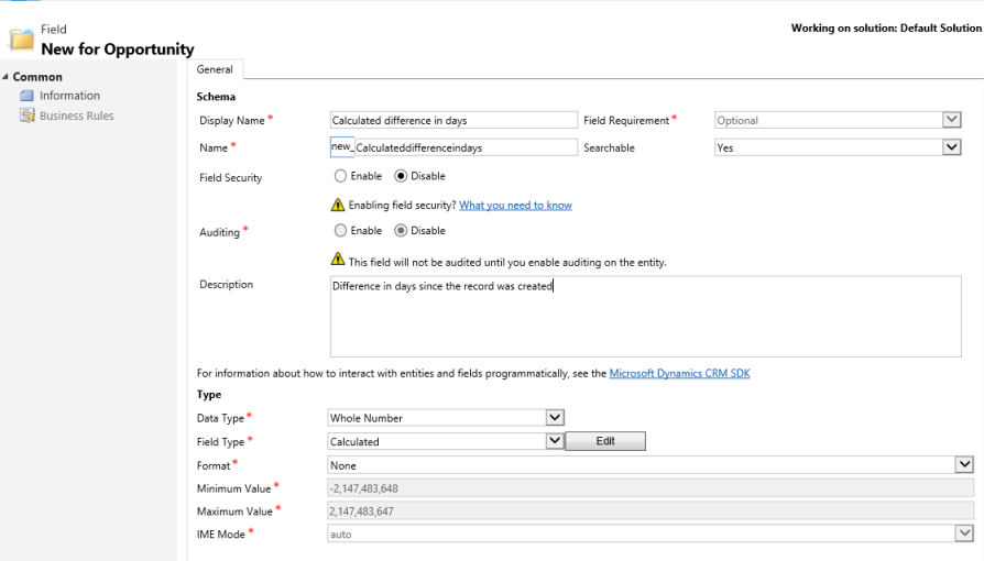 Créer un champ calculé dans Dynamics 365 for Customer Engagement.