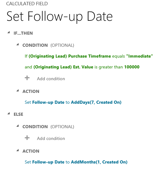 Définir la date de suivi If-Then & Else dans Dynamics 365 for Customer Engagement.