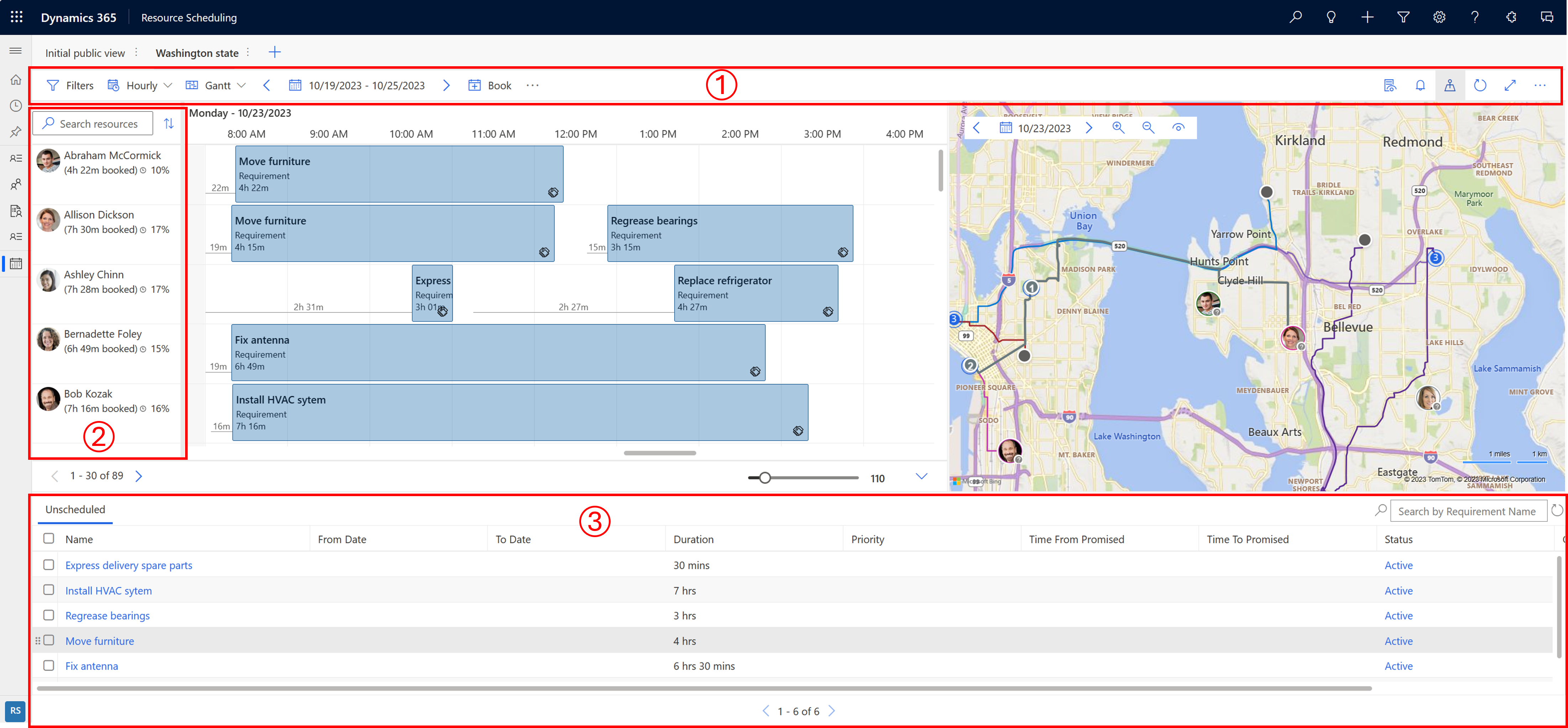 Capture d’écran du nouveau tableau de planification de Dynamics 365.